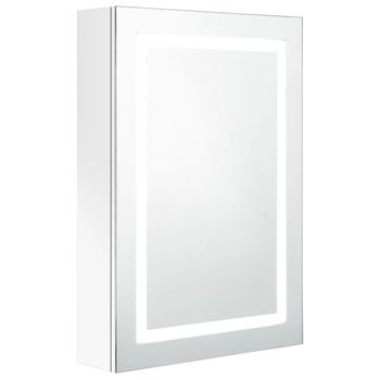 Armario De Baño Con Espejo Led Blanco Brillante 50x13x70 Cm