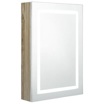 Armario De Baño Con Espejo Y Led Blanco Y Roble 50x13x70 Cm