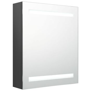 Armario De Baño Con Espejo Y Led Gris 50x14x60 Cm