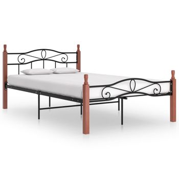 Estructura De Cama Metal Y Madera Maciza De Roble 120x200 Cm Negro