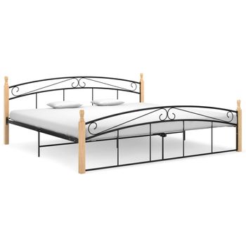 Estructura De Cama Metal Y Madera Maciza De Roble 200x200 Cm Negro