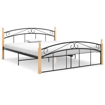 Estructura De Cama Metal Y Madera Maciza De Roble 160x200 Cm Negro