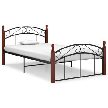 Estructura De Cama Metal Y Madera Maciza De Roble 120x200 Cm Negro