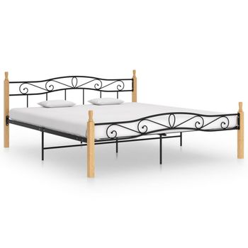 Estructura De Cama Metal Y Madera Maciza De Roble 200x200 Cm Negro