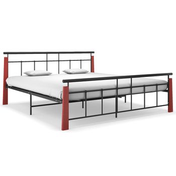 Estructura De Cama Madera Maciza De Roble Metal 180x200 Cm Negro