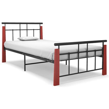 Estructura De Cama Metal Y Madera Maciza De Roble 100x200 Cm Negro