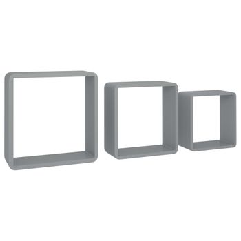 Estantes Cubo De Pared 3 Unidades Mdf Gris