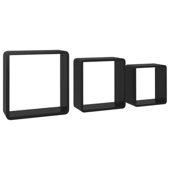 Estantes Cubo De Pared 3 Unidades Mdf Negro