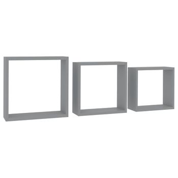 Estantes Cubo De Pared 3 Unidades Mdf Gris