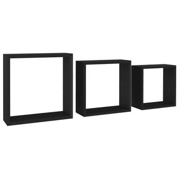 Estantes Cubo De Pared 3 Unidades Mdf Negro