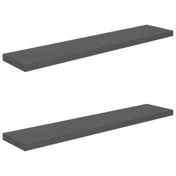 Estante Flotante De Pared 2 Uds Mdf Gris Brillo 120x23,5x3,8 Cm