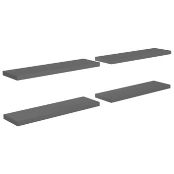 Estantes Flotantes Pared 4 Uds Mdf Gris Brillo 90x23,5x3,8 Cm