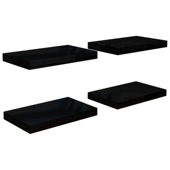 Estante Flotante De Pared 4 Uds Mdf Negro Brillo 40x23x3,8 Cm