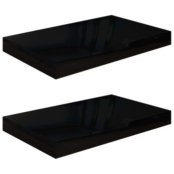 Estante Flotante De Pared 2 Uds Mdf Negro Brillo 40x23x3,8 Cm