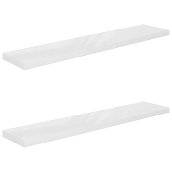 Estante Flotante Pared 2 Uds Mdf Blanco Brillo 120x23,5x3,8 Cm