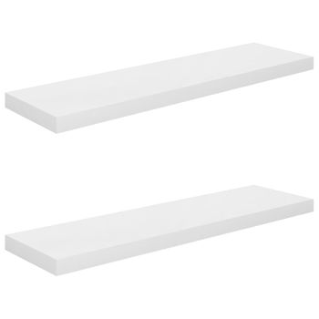 Estante Flotante De Pared 2 Uds Mdf Blanco Brillo 90x23,5x3,8cm