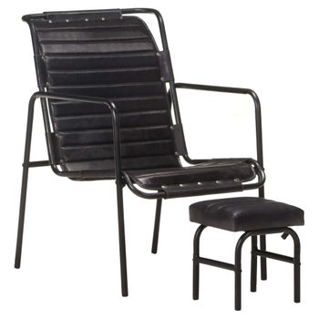 Silla De Relax Reposabrazos Y Reposapiés Cuero Auténtico Negro