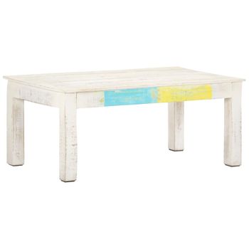 Mesa De Centro De Madera De Mango Maciza Blanca 110x60x45 Cm