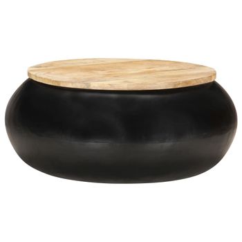 Mesa De Centro De Madera De Mango Maciza Negra 68x68x30 Cm Marrón