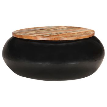 Mesa De Centro Madera Maciza Reciclada Negra 68x68x30 Cm Marrón