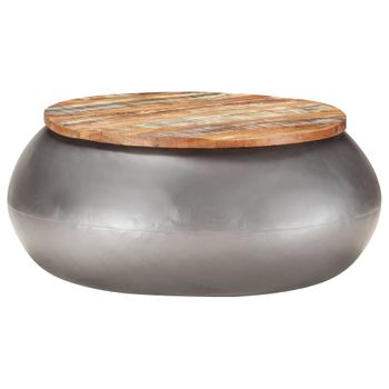 Mesa De Centro Madera Maciza Reciclada Gris 68x68x30 Cm Marrón