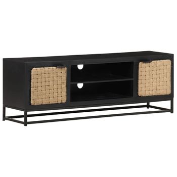 Mueble Para Tv De Madera Maciza De Mango 120x30x40 Cm Negro