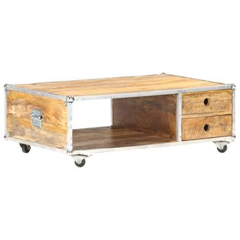 Mesa De Centro De Madera Maciza De Mango En Bruto 89x59x33 Cm Marrón