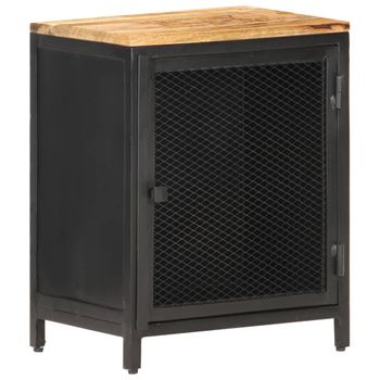 Mesita De Noche Madera Maciza De Mango Rugosa 40x30x53 Cm Negro