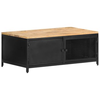 Mesa De Centro De Madera Maciza De Mango En Bruto 90x50x37 Cm Negro