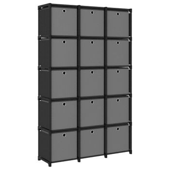 Estantería De 15 Cubos Con Cajas De Tela Negro 103x30x175,5 Cm