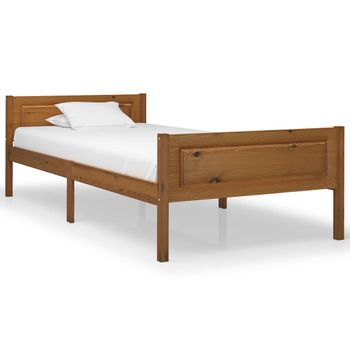 Estructura De Cama Madera Maciza Pino Marrón Miel 90x200 Cm