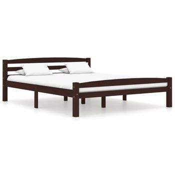 Estructura De Cama Madera Maciza Pino Marrón Oscuro 160x200 Cm