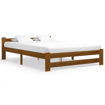 Estructura De Cama Madera Maciza Pino Marrón Miel 180x200 Cm