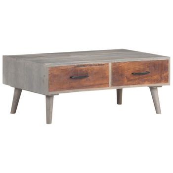 Mesa De Centro Madera Maciza De Mango Rugosa Gris 100x60x40 Cm