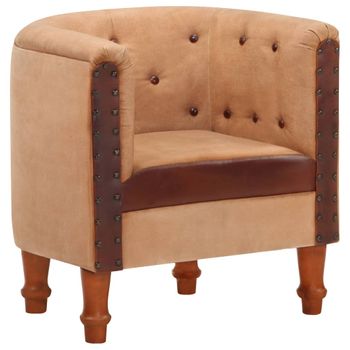 Sillón Cúbico De Cuero Auténtico Y Madera Maciza Mango Marrón