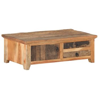 Mesa De Centro De Madera Maciza Reciclada 90x50x31 Cm Marrón