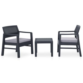 Set De Muebles De Jardín 3 Piezas Con Cojines Plástico Gris