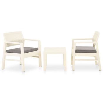 Set De Muebles De Jardín 3 Piezas Con Cojines Plástico Blanco