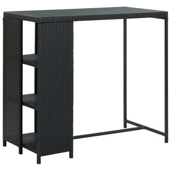 Mesa Bar Estante Almacenaje 120x60x110cm Ratán Sintético Negro