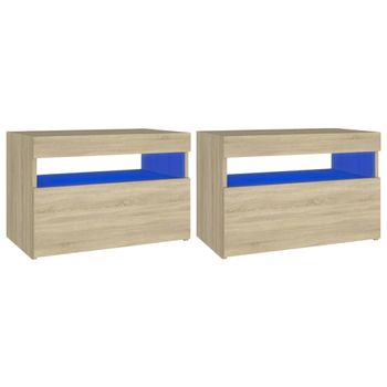 Mesitas De Noche Con Led 2 Uds Contrachapada Sonoma 60x35x40 Cm Marrón