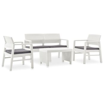 Set De Muebles De Jardín 4 Piezas Con Cojines Plástico Blanco