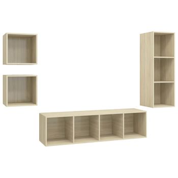 Juego De Muebles De Salón 4 Pzas Madera Ingeniería Roble Sonoma Marrón