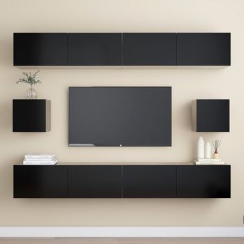 Set De Muebles De Salón Tv 6 Piezas Madera Ingeniería Negro