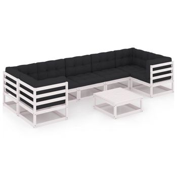 Set Muebles Jardín Con Cojines 8 Pzas Madera Maciza Pino Blanco