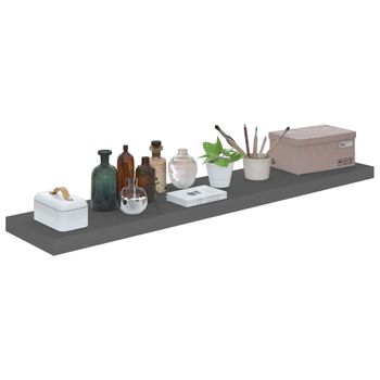 Estante Flotante De Pared Mdf Gris Brillo 120x23,5x3,8 Cm