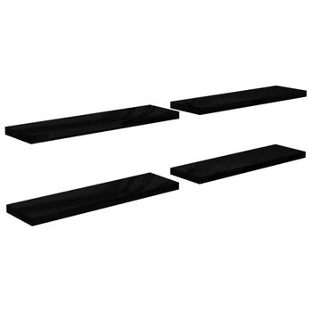 Estantes Flotantes Pared 4 Uds Negro Brillo Mdf 90x23,5x3,8cm