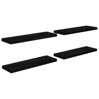 Estantes Flotantes Pared 4 Uds Negro Brillo Mdf 80x23,5x3,8 Cm