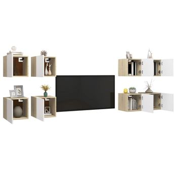 Muebles De Pared Para Tv 8 Uds Blanco Roble Sonoma 30,5x30x30cm