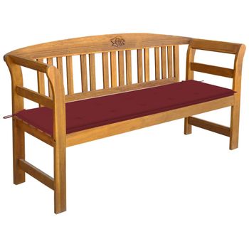 Banco De Jardín Con Cojín Madera Maciza De Acacia 157 Cm Rojo