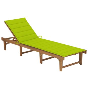 Tumbona Plegable Con Cojín Madera Maciza De Acacia Verde